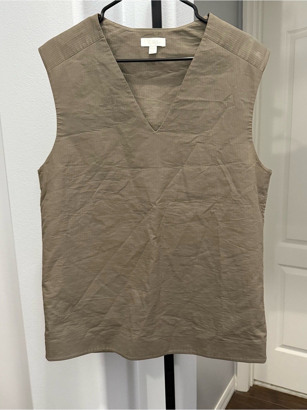 COS Green Brown V-Neck Sleeveless Minimalist Tunic Textured Size US 4-6